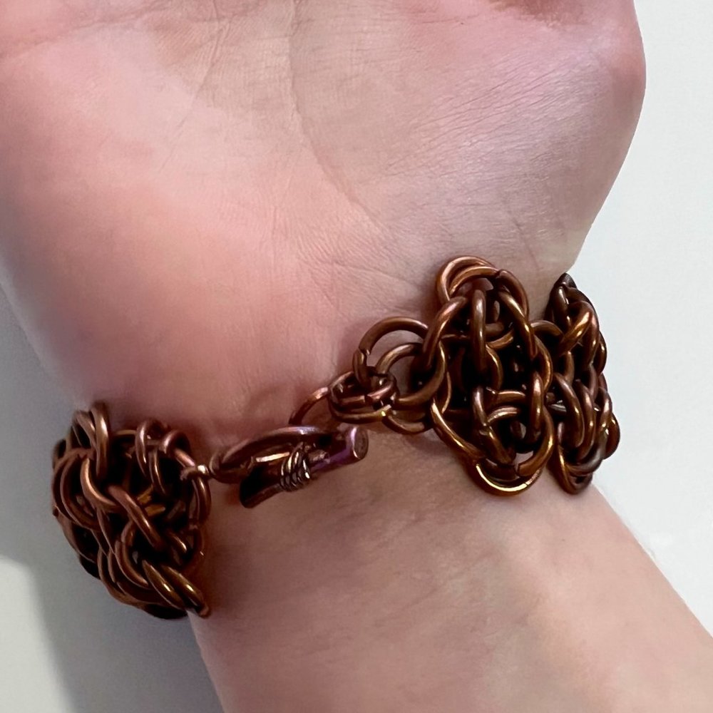 Handcrafted Vintage Solid Copper Bracelet - Ornate & Heavy with Original Patina